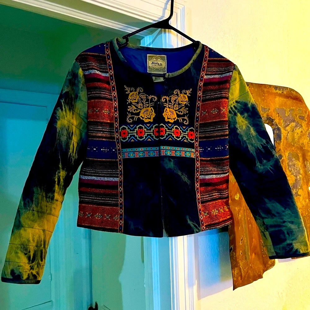FlyingTomato Aztec Vintage Retro Distressed BOHO Crop Denim Jacket MINTCondition